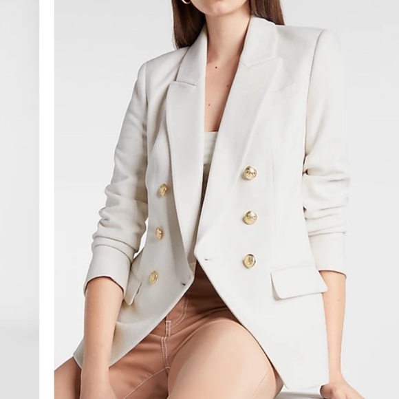 Express Flannel Knit Peak Lapel Double Breasted Blazer - Picture 1 of 7